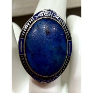 Vintage Art Deco Sterling Silver Lapis Lazuli? Lazurite? Filigree Ring Sz 5.75
